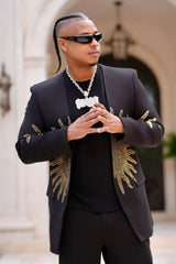 Barabas Wholesale Men's Rhinestones Sun Rays Collarless Casual Blazer 6EBL03 Black Gold