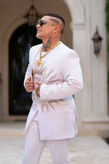 Barabas Wholesale Men's Rhinestones Sun Rays Collarless Casual Blazer 6EBL03 White Gold