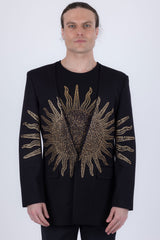 Barabas Wholesale Men's Rhinestones Sun Rays Collarless Casual Blazer 6EBL03 Black