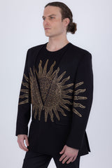 Barabas Wholesale Men's Rhinestones Sun Rays Collarless Casual Blazer 6EBL03 Black Gold