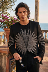 Barabas Wholesale Men's Rhinestones Sun Rays Collarless Casual Blazer 6EBL03 Black Silver