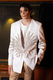 Barabas Wholesale Men's Rhinestones Sun Rays Collarless Casual Blazer 6EBL03 White Gold