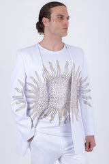 Barabas Wholesale Men's Rhinestones Sun Rays Collarless Casual Blazer 6EBL03 Gold White