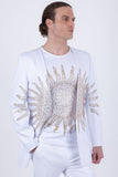 Barabas Wholesale Men's Rhinestones Sun Rays Collarless Casual Blazer 6EBL03 Gold White