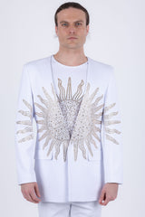 Barabas Wholesale Men's Rhinestones Sun Rays Collarless Casual Blazer 6EBL03 White