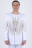 Barabas Wholesale Men's Rhinestones Sun Rays Collarless Casual Blazer 6EBL03 White