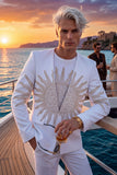 Barabas Wholesale Men's Rhinestones Sun Rays Collarless Casual Blazer 6EBL03 White Gold