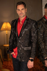 Barabas Wholesale Men's Sequins Geometric Design Notch Lapel Blazer 6EBL04 Black