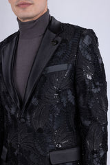 Barabas Wholesale Men's Sequins Geometric Design Notch Lapel Blazer 6EBL04 Black 