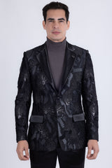 Barabas Wholesale Men's Sequins Geometric Design Notch Lapel Blazer 6EBL04 Black