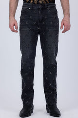 Barabas Men's Sparkly Rhinestone Stud Design Denim Jeans 6ED01 Black