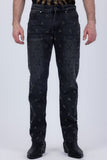Barabas Men's Sparkly Rhinestone Stud Design Denim Jeans 6ED01 Black