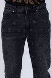 Barabas Men's Sparkly Rhinestone Stud Design Denim Jeans 6ED01 Charcoal