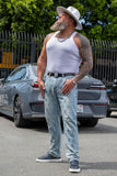 Barabas Men's Sparkly Rhinestone Stud Design Denim Jeans 6ED01 Blue