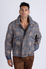 Barabas Vintage Mosaic Sequins Western Denim Jacket 6EJJ01 Blue Gold