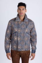 Barabas Vintage Mosaic Sequins Western Denim Jacket 6EJJ01 Blue Gold