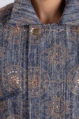 Barabas Vintage Mosaic Sequins Western Denim Jacket 6EJJ01 Blue Gold