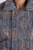 Barabas Vintage Mosaic Sequins Western Denim Jacket 6EJJ01 Blue Gold