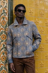 Barabas Vintage Mosaic Sequins Western Denim Jacket 6EJJ01 Blue Gold