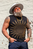 Barabas Men's Rhinestone Sun Rays Stretch Sleeveless Shirt 6ESL03 Gold