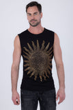 Barabas Wholesale Men's Rhinestone Sun Rays Stretch Sleeveless Shirt 6ESL03 Black Gold