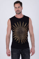 Barabas Men's Rhinestone Sun Rays Stretch Sleeveless Shirt 6ESL03 Black Gold
