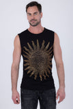 Barabas Men's Rhinestone Sun Rays Stretch Sleeveless Shirt 6ESL03 Black Gold