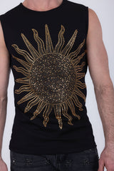 Barabas Men's Rhinestone Sun Rays Stretch Sleeveless Shirt 6ESL03 Gold