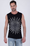 Barabas Wholesale Men's Rhinestone Sun Rays Stretch Sleeveless Shirt 6ESL03 Black Silver