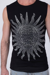 Barabas Men's Rhinestone Sun Rays Stretch Sleeveless Shirt 6ESL03 Silver