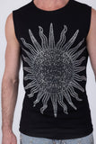 Barabas Men's Rhinestone Sun Rays Stretch Sleeveless Shirt 6ESL03 Silver