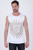 Barabas Men's Rhinestone Sun Rays Stretch Sleeveless Shirt 6ESL03 White Gold
