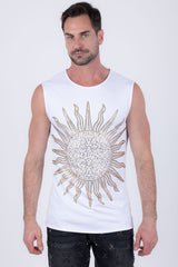 Barabas Wholesale Men's Rhinestone Sun Rays Stretch Sleeveless Shirt 6ESL03 White Gold