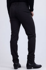 Barabas Men's Solid Color Stretch Long Belt Hoop Casual Pants 6ESN01 Black