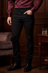 Barabas Men's Solid Color Stretch Long Belt Hoop Casual Pants 6ESN01 Black Beauty