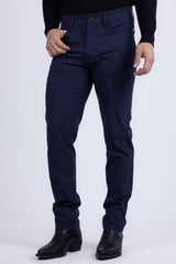 Barabas Men's Solid Color Stretch Long Belt Hoop Casual Pants 6ESN01 navy