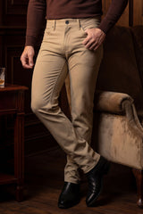 Barabas Wholesale Men's Solid Color Stretch Long Belt Hoop Casual Pants 6ESN01 Taupe