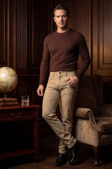 Barabas Wholesale Men's Solid Color Stretch Long Belt Hoop Casual Pants 6ESN01 Taupe