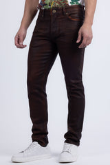 Barabas Men's Stretch Coated Casual Denim Slim Fit Jeans 6ESN02ST Cognac