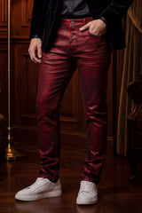 Barabas Men's Stretch Coated Casual Denim Slim Fit Jeans 6ESN02ST Red