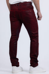Barabas Wholesale Men's Stretch Coated Casual Denim Slim Fit Jeans 6ESN02ST Burgundy