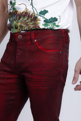Barabas Wholesale Men's Stretch Coated Casual Denim Slim Fit Jeans 6ESN02ST Burgundy