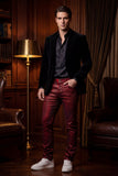 Barabas Men's Stretch Coated Casual Denim Slim Fit Jeans 6ESN02ST Burgundy