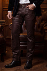 Barabas Men's Stretch Coated Casual Denim Straight Fit Jeans 6ESN02ST Cognac