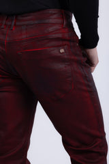 Barabas Men's Stretch Coated Casual Denim Straight Fit Jeans 6ESN02ST Burgundy