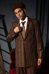 Barabas Wholesale Men's Rhinestone Geometric Peak Lapel Suit 6ESU12 Brown