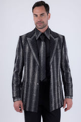 Barabas Wholesale Men's Rhinestone Geometric Peak Lapel Suit 6ESU12 Black
