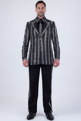Barabas Wholesale Men's Rhinestone Geometric Peak Lapel Suit 6ESU12 Black