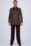 Barabas Wholesale Men's Rhinestone Geometric Peak Lapel Suit 6ESU12 Brown