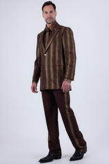 Barabas Wholesale Men's Rhinestone Geometric Peak Lapel Suit 6ESU12 Gold Brown